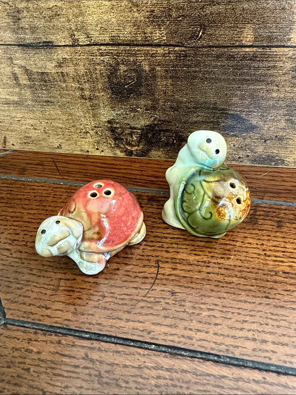 Ceramic Turtle Salt & Pepper Shaker Set - Green and Red
